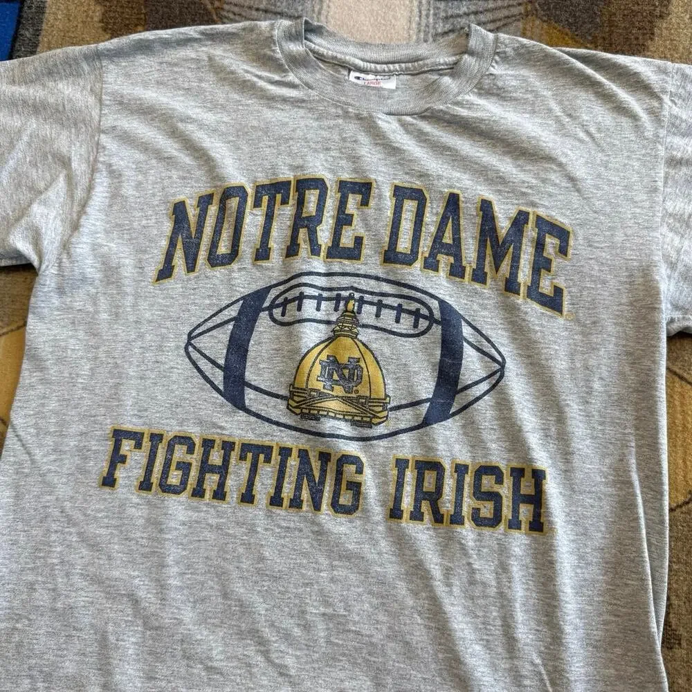 Vintage 90s Men’s Notre Dame Fighting Irish Football Champion T-Shirt Large - Picture 2 of 9